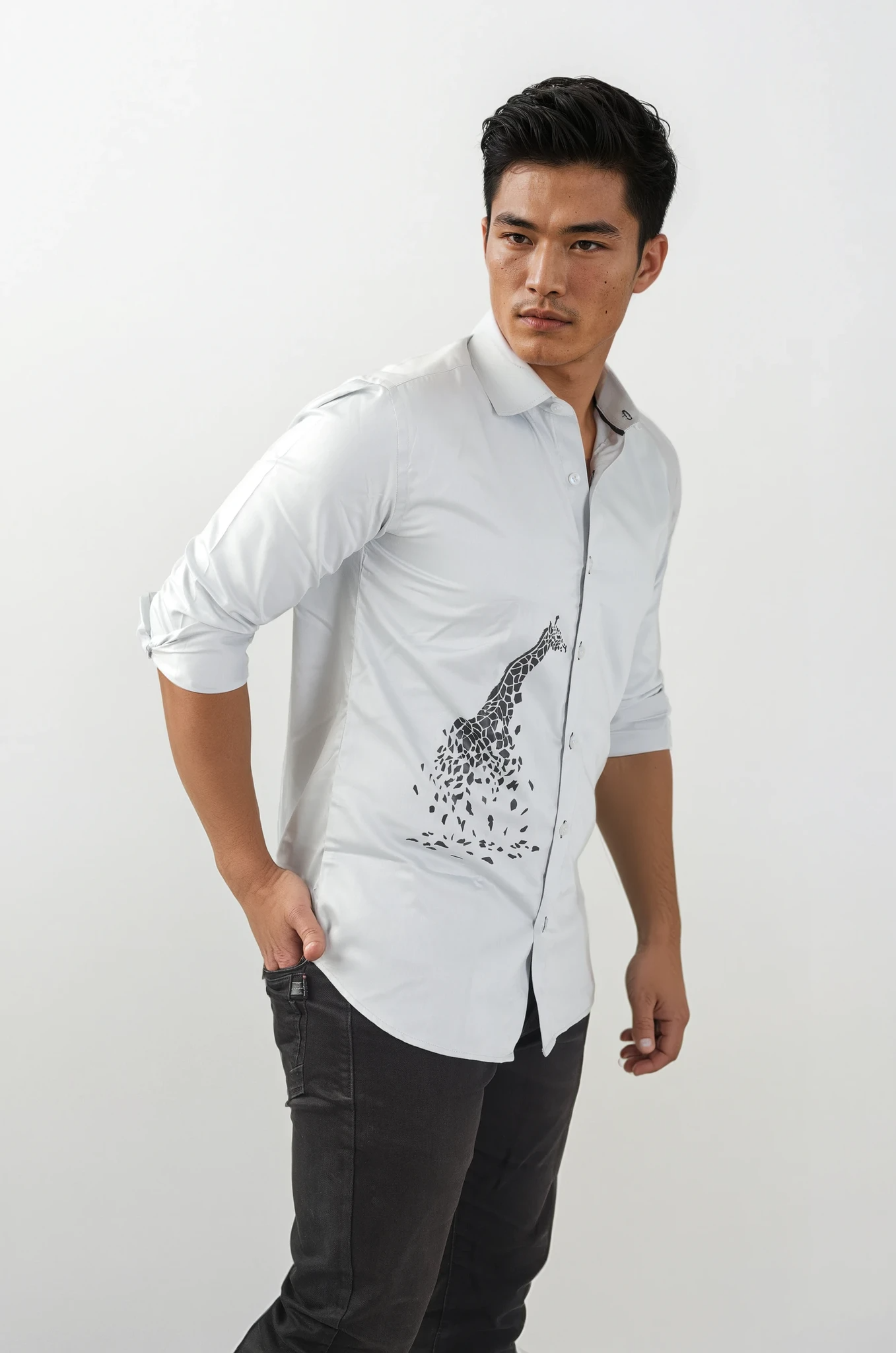 The Dispersing Elegance Giraffe Print Shirt