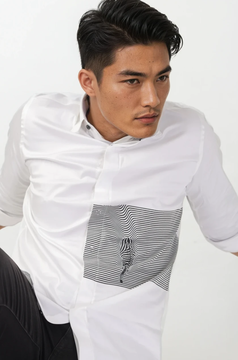 optical illusion dress shirt Men's Optical Illusion Lightning Shirt Button Up Shirt Casual Dress Shirt Long Sleeve Fashion Casual Streetwear