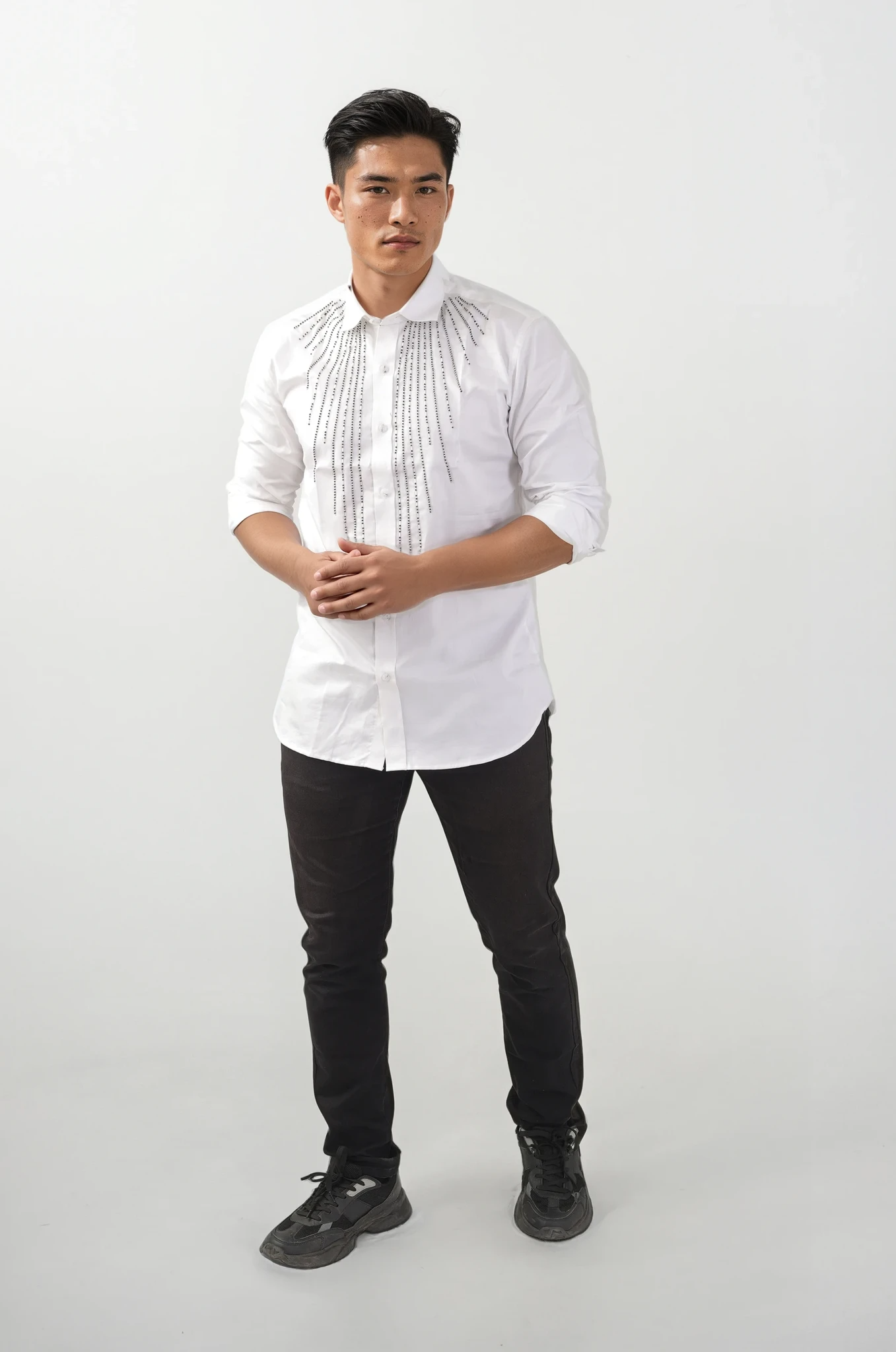 The Cascade Drip Handcrafted Embroidered White Shirt