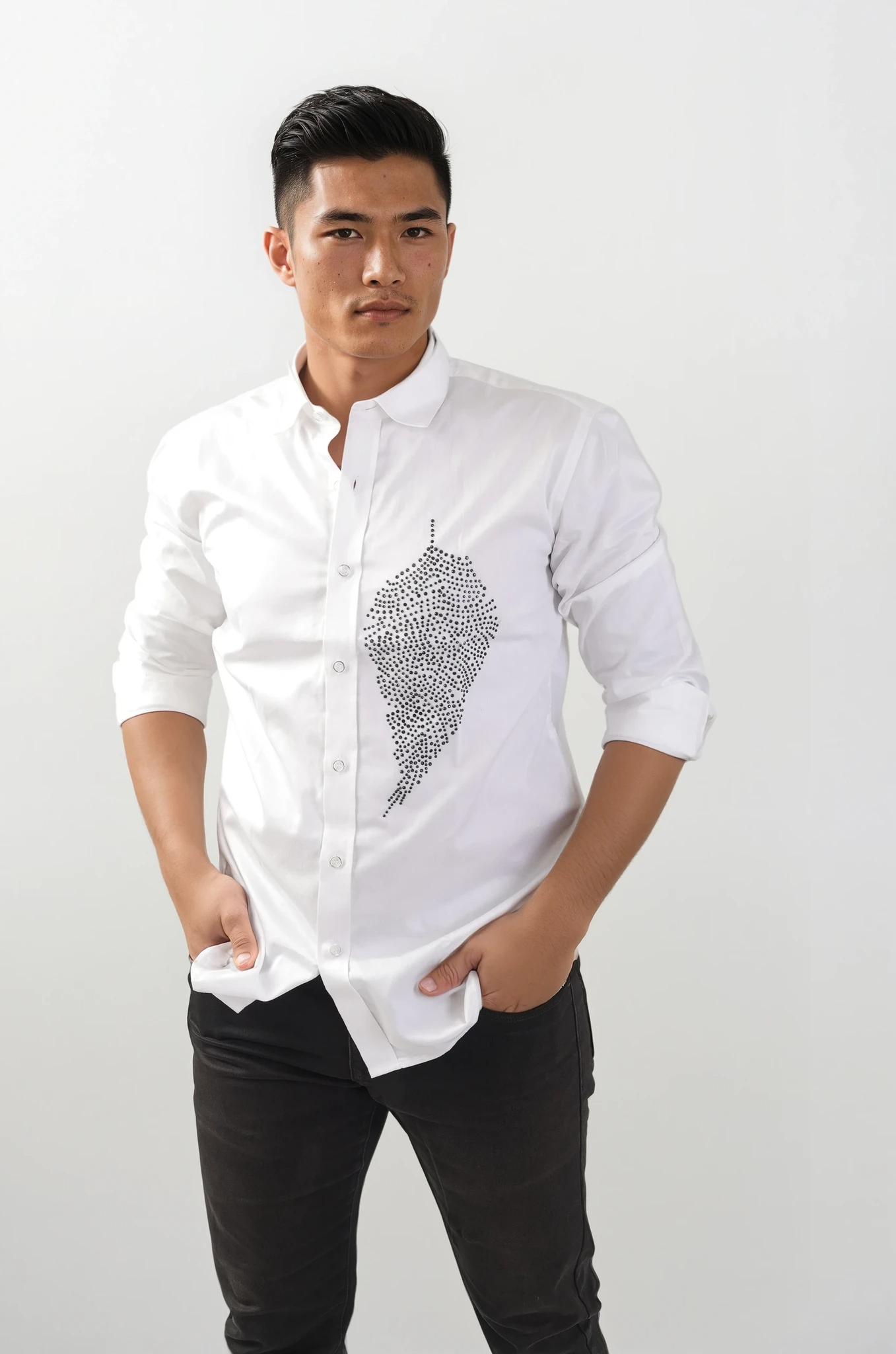 The Nocturne Quill Hand-Embroidered White Shirt