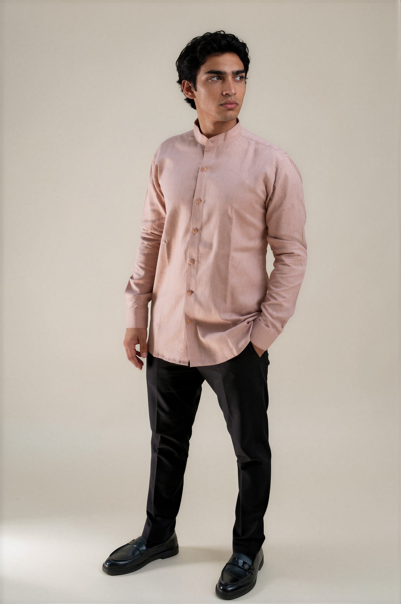 rose stand collar linen shirt