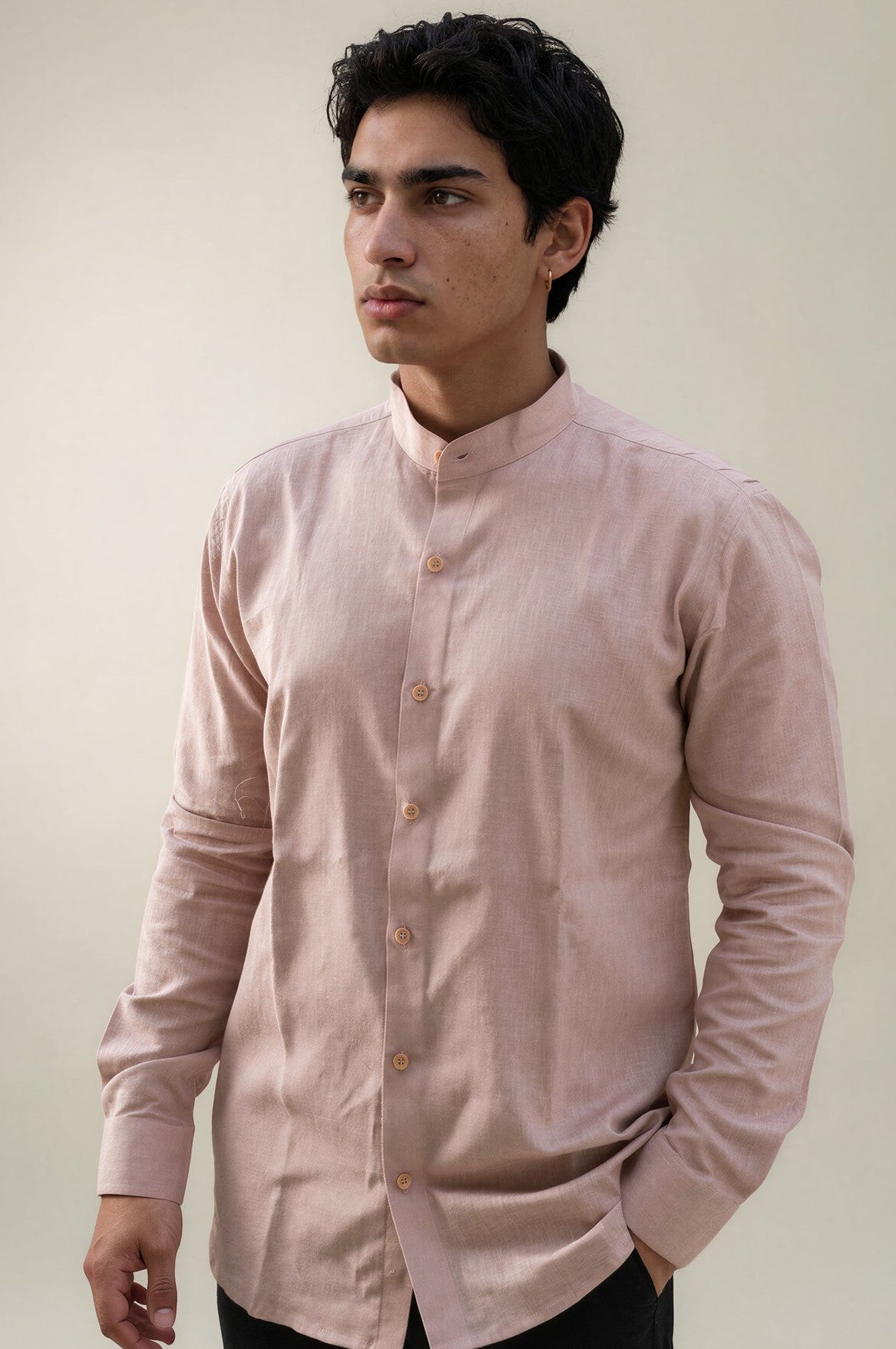rose stand collar linen shirt
