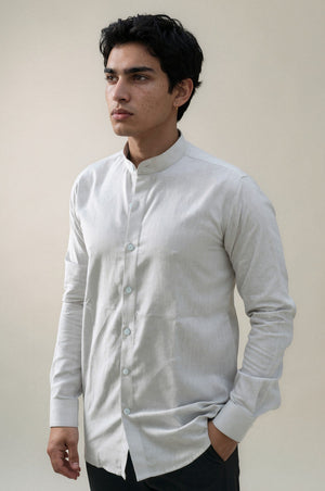 grey stand collar linen shirt