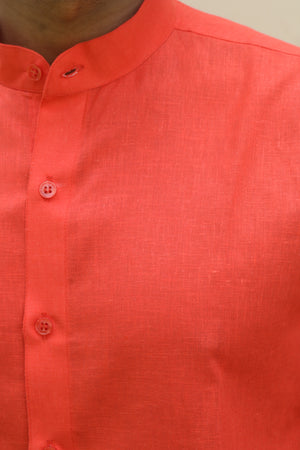 orange stand collar linen shirt