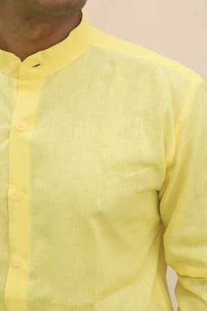 yellow linen stand collar shirt