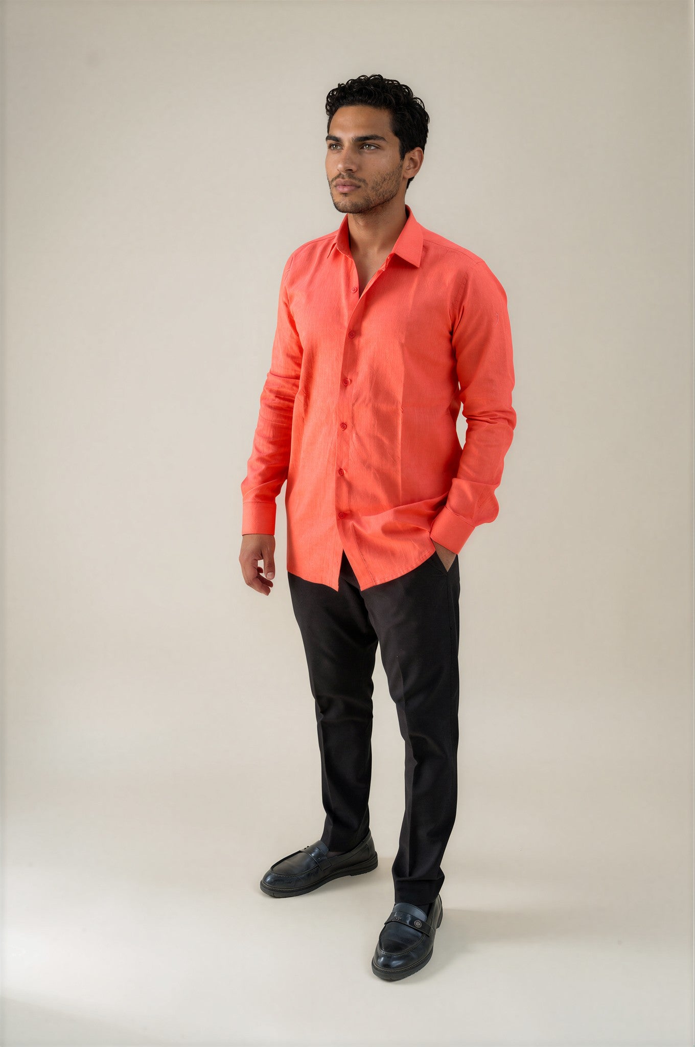 orange Linen Shirt
