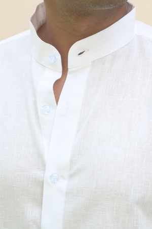 white linen stand collar shirt