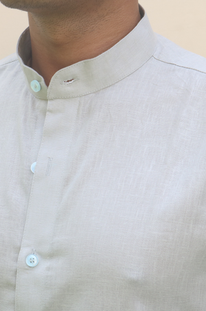 grey stand collar linen shirt