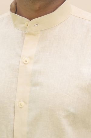 Cream Stand Collar Linen Shirt