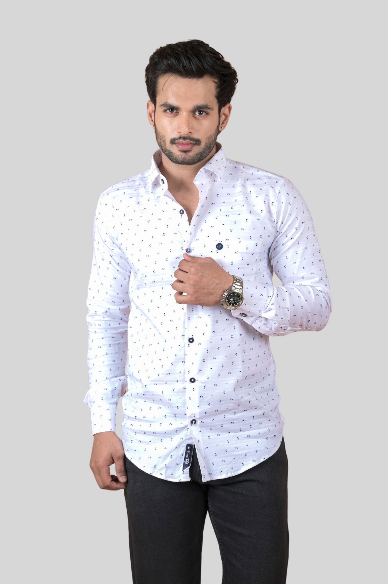 Printed Shirts for Men - Self Stripes With Print