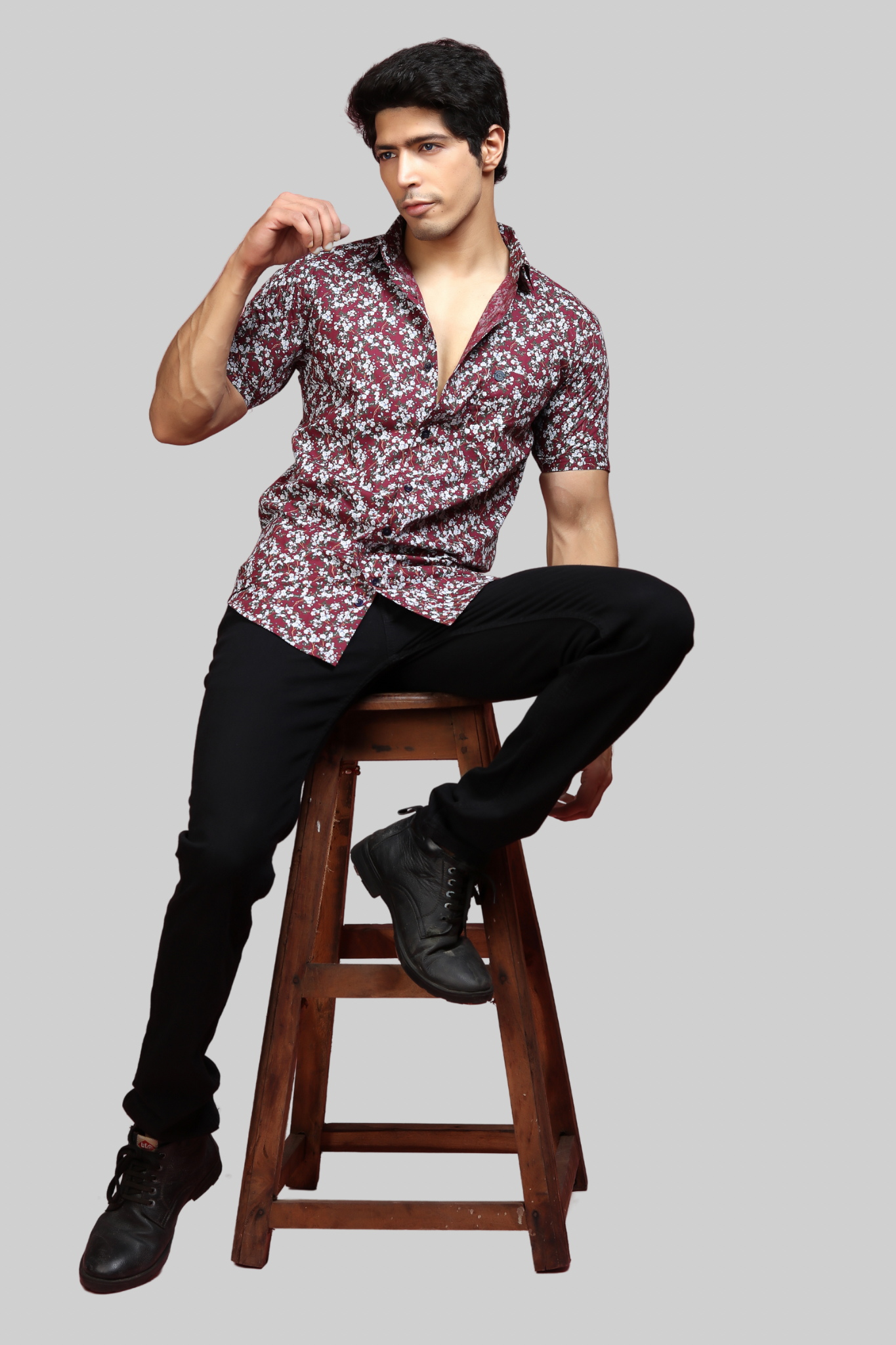 Printed Half Sleeve Shirt Maroon