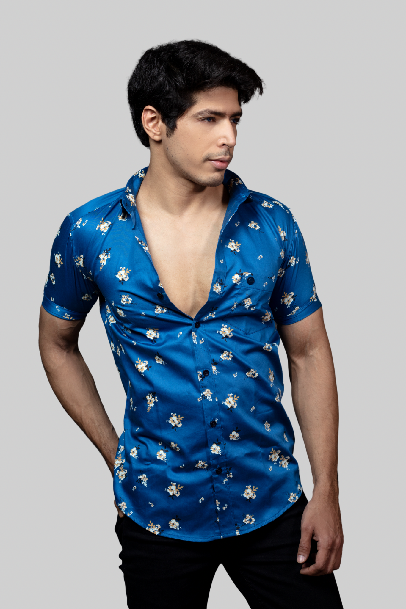 Printed Half Sleeve Shirt Blue