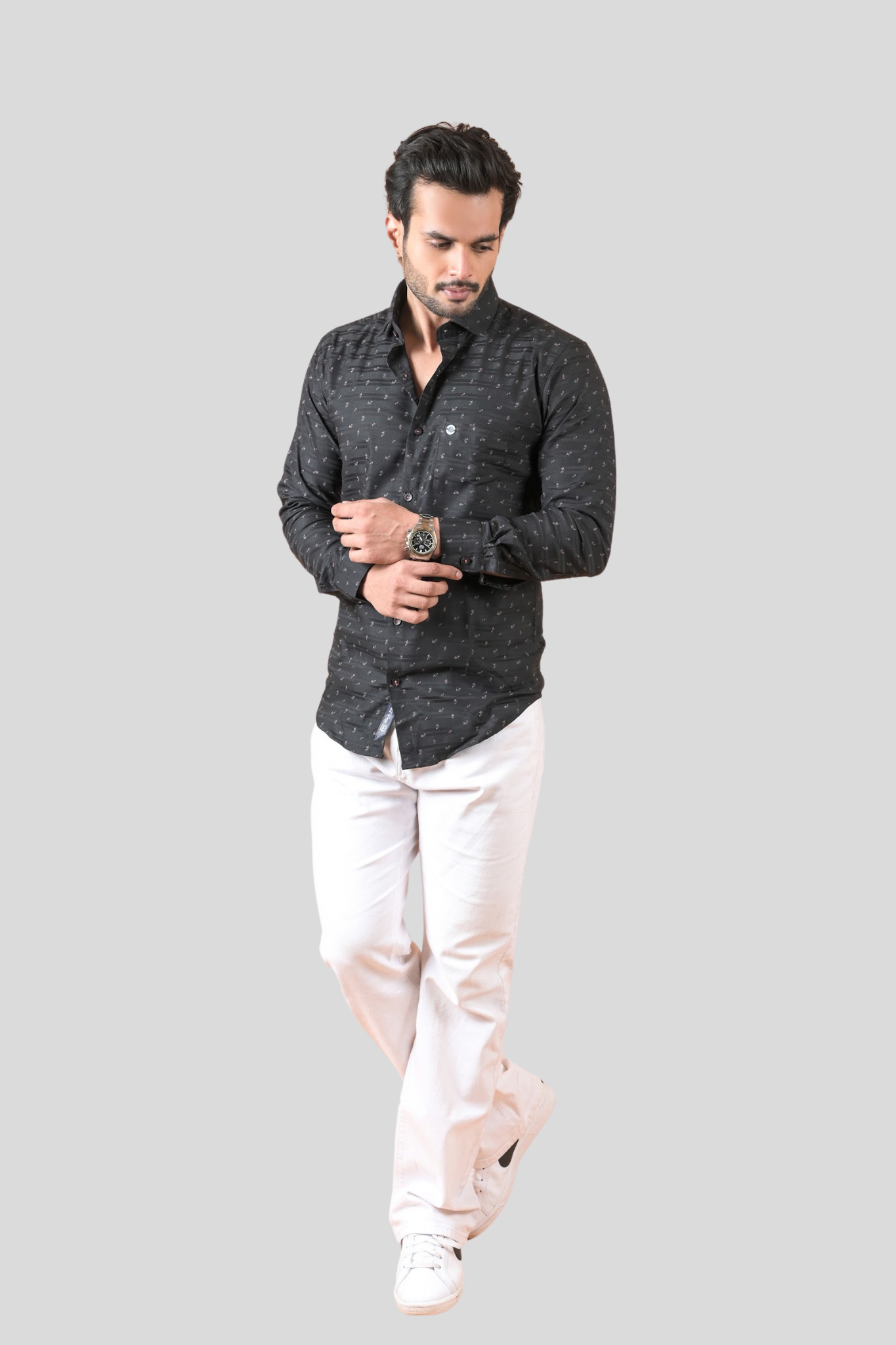 Printed Shirts for Men - Self Stripes With Print