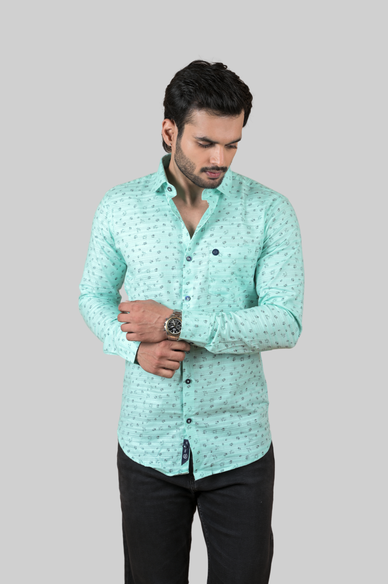 Printed Shirts for Men - Self Stripes With Print