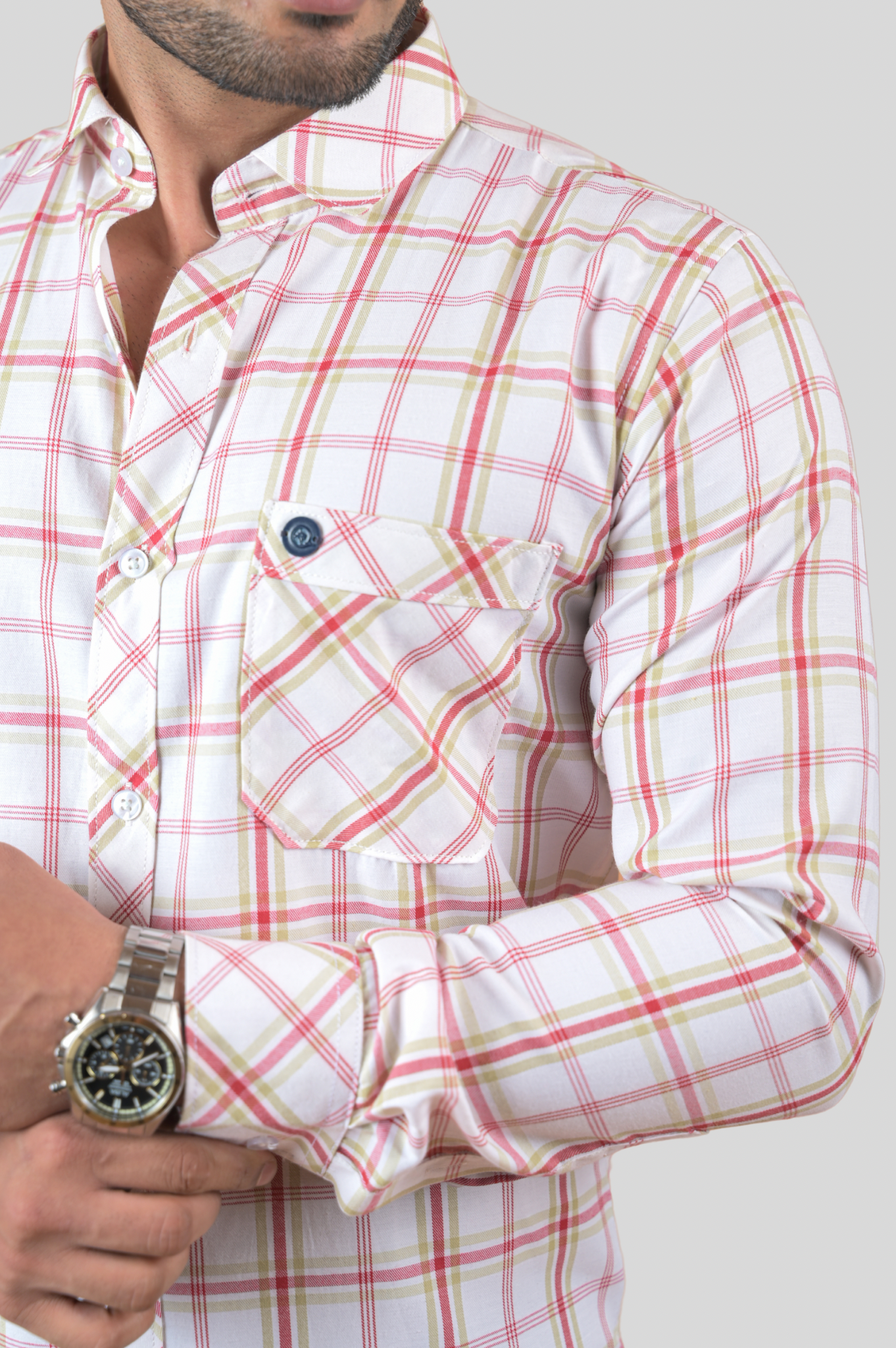White Twill Check Shirt For Men