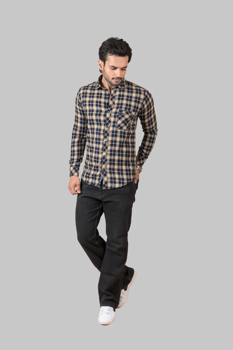 Brown Indigo Check Shirt For Men