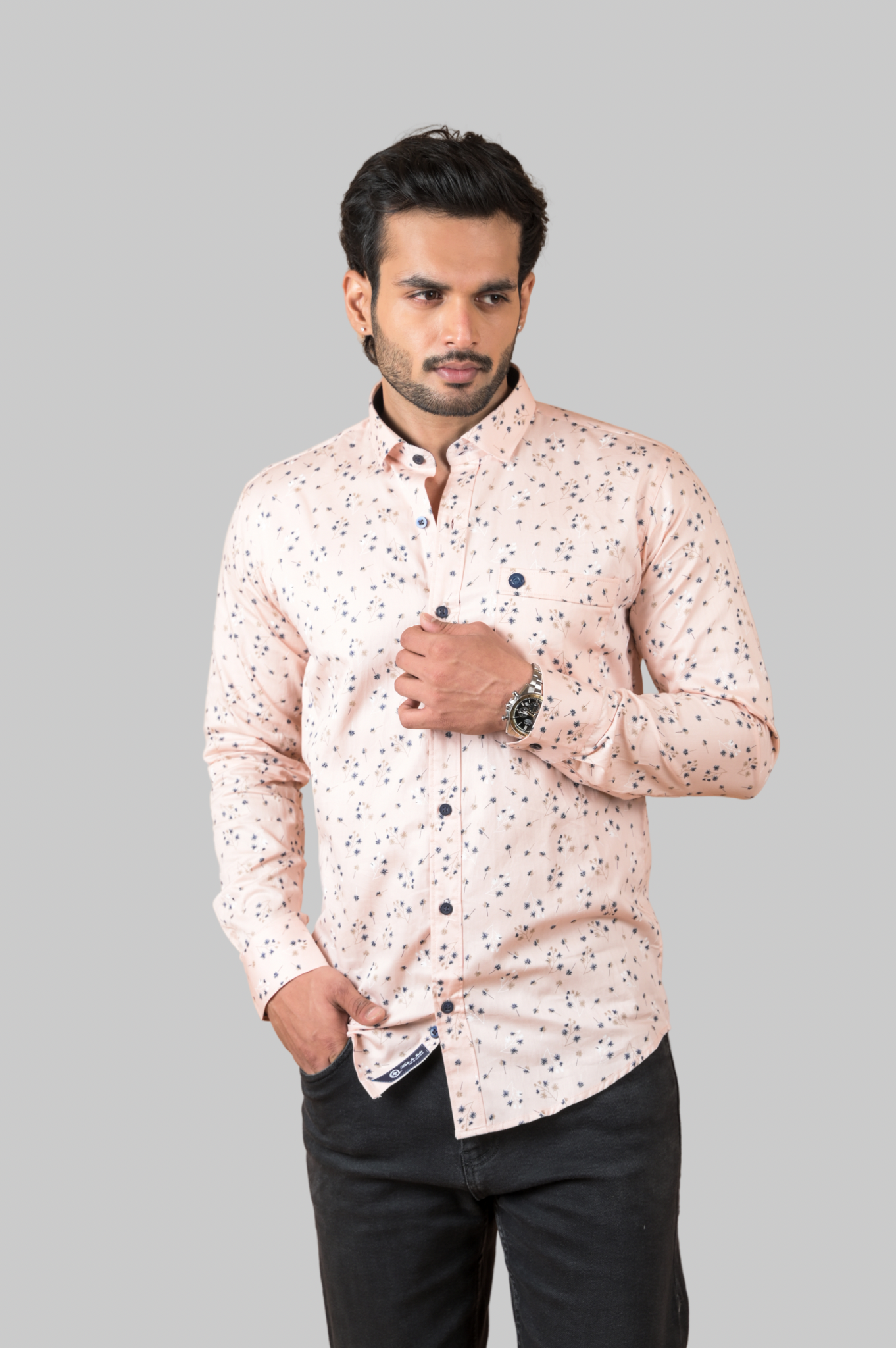 Peach Printed Shirt For Men