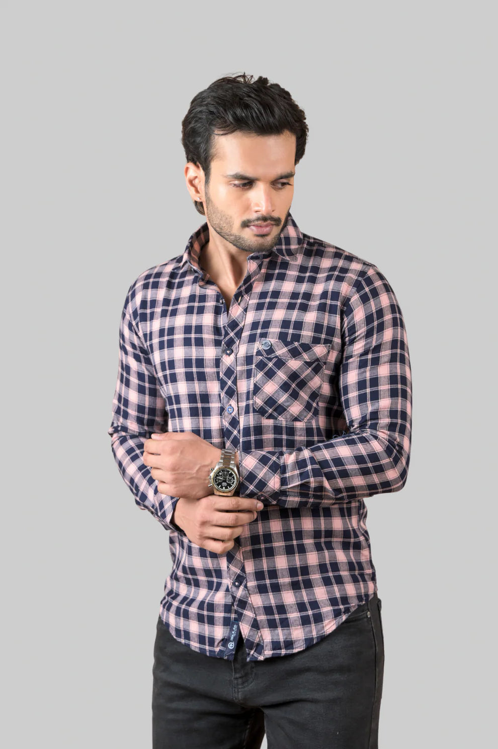 Pink Indigo Check Shirt For Men