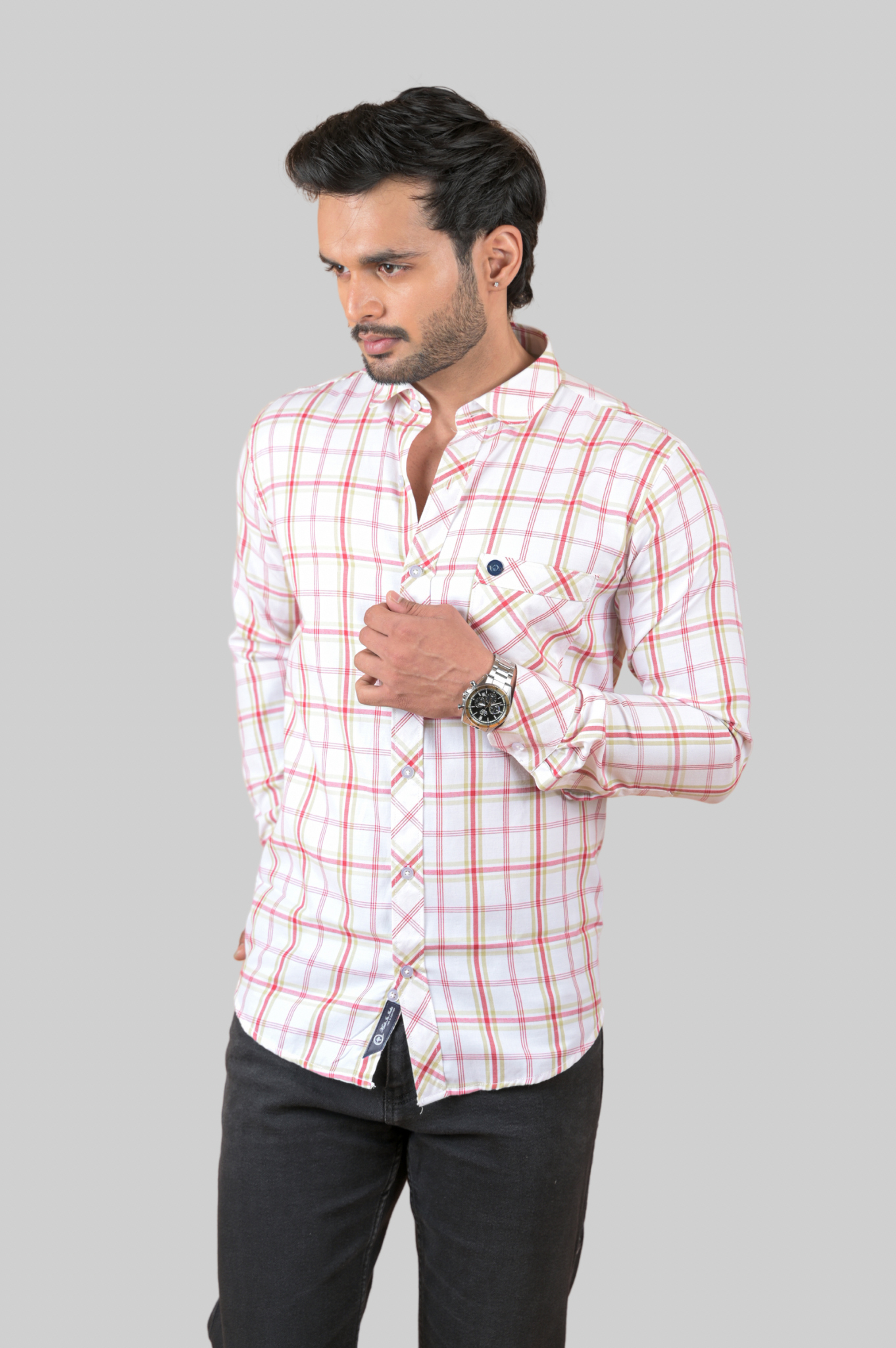 White Twill Check Shirt For Men