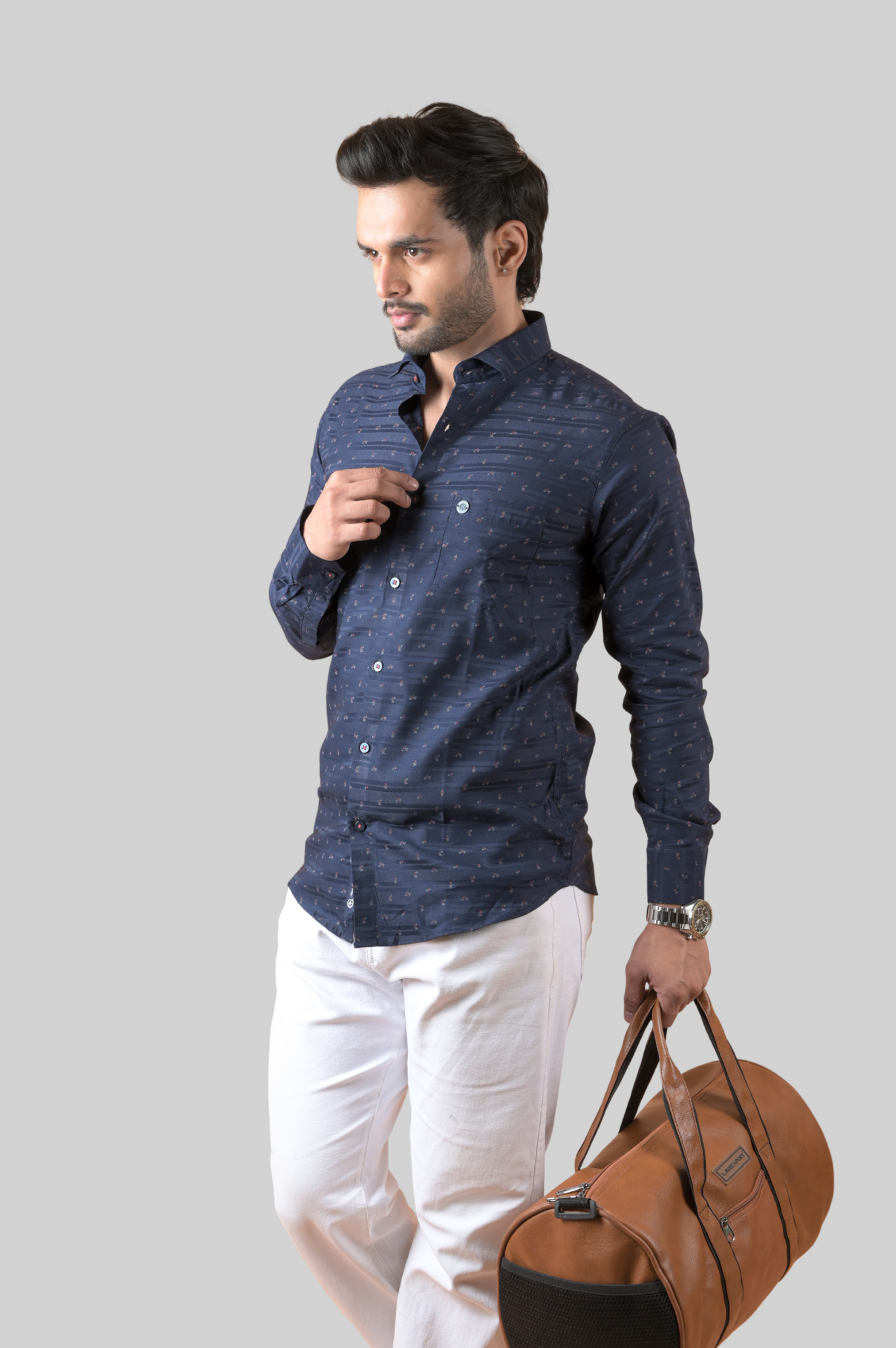 Printed Shirts for Men - Self Stripes With Print