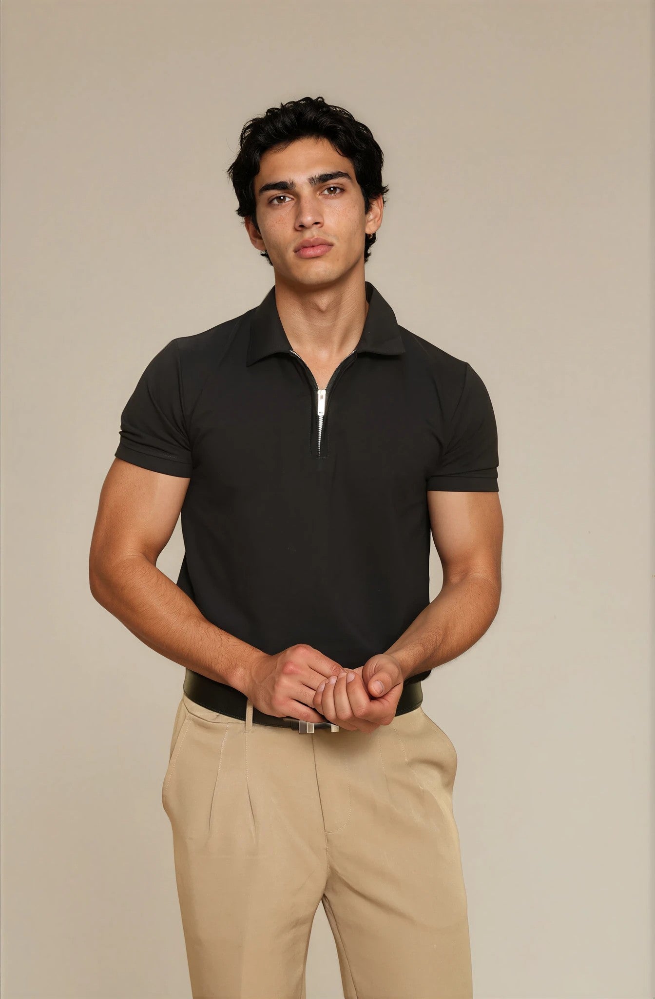 black polo t-shirt