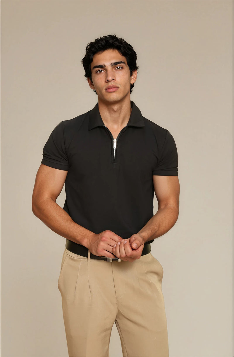 black polo t-shirt