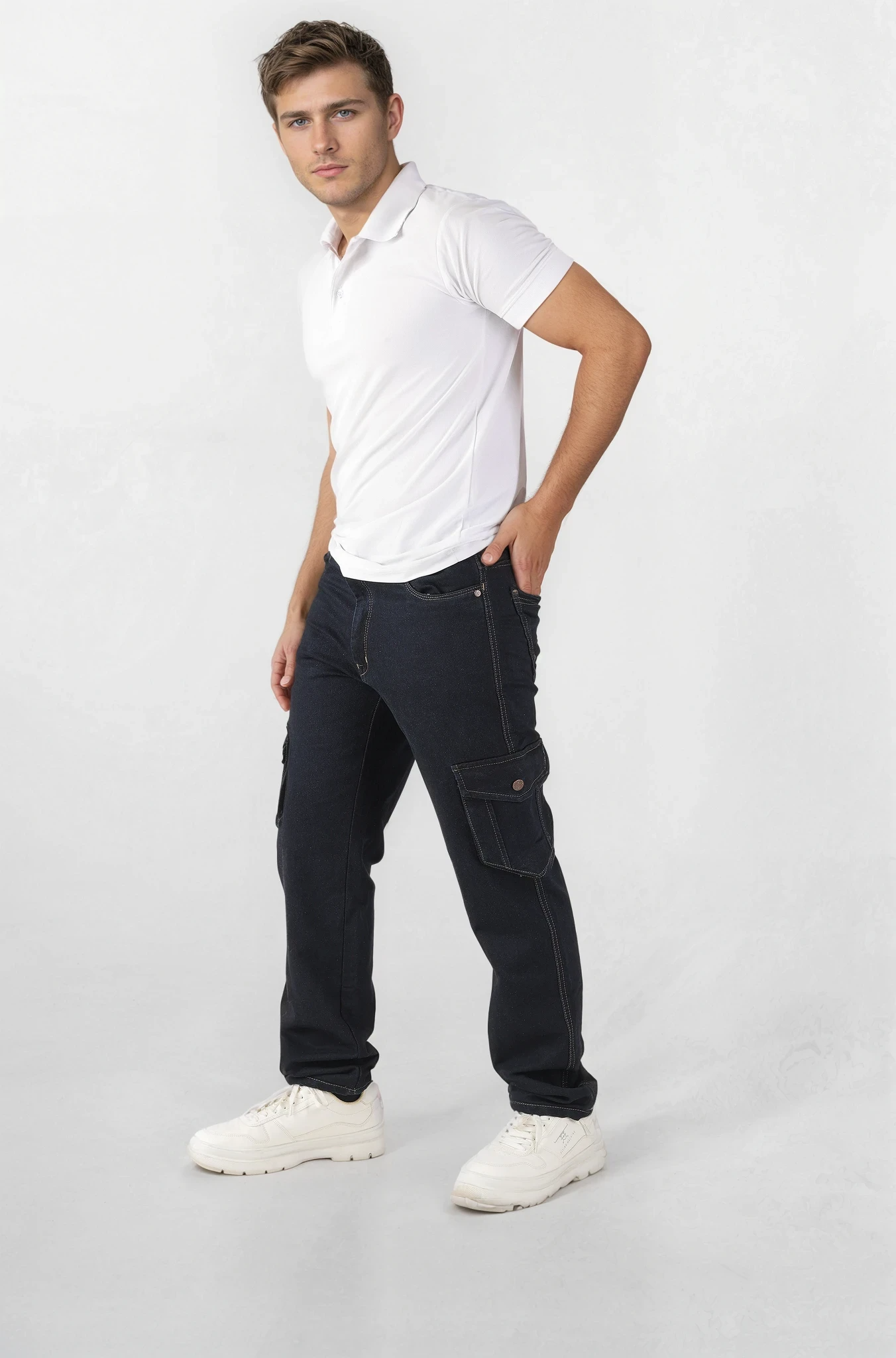 Cargo Jeans For Men Straight Fit Navy Blue