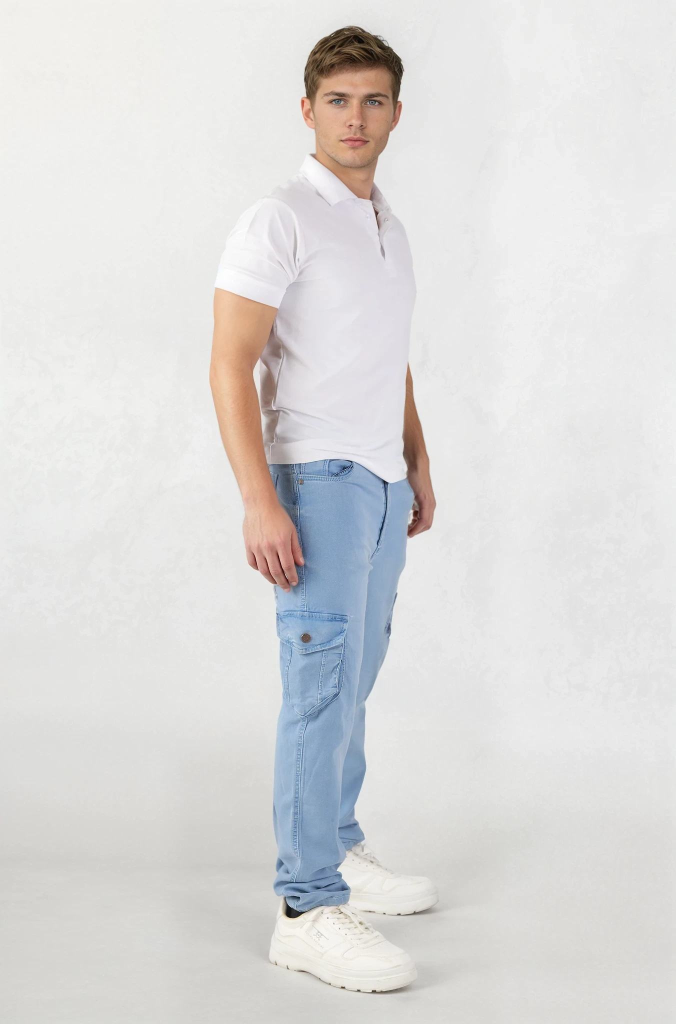 Light Blue Jeans With Cargo Pockets Straight Fit