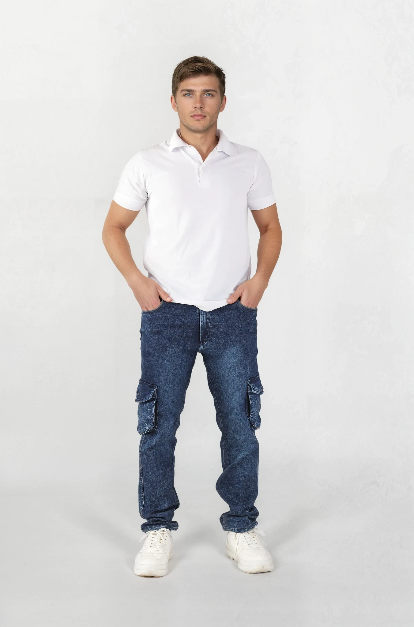 Cargo Jeans for Men Dark Blue Straight Fit