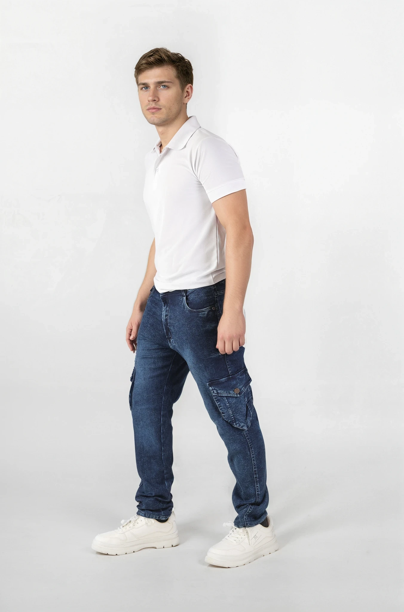 Cargo Jeans for Men Dark Blue Straight Fit