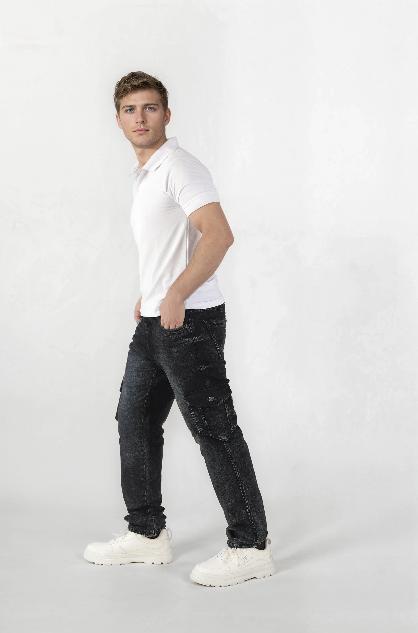 Cargo Jeans For Men Charcoal Black Straight Fit