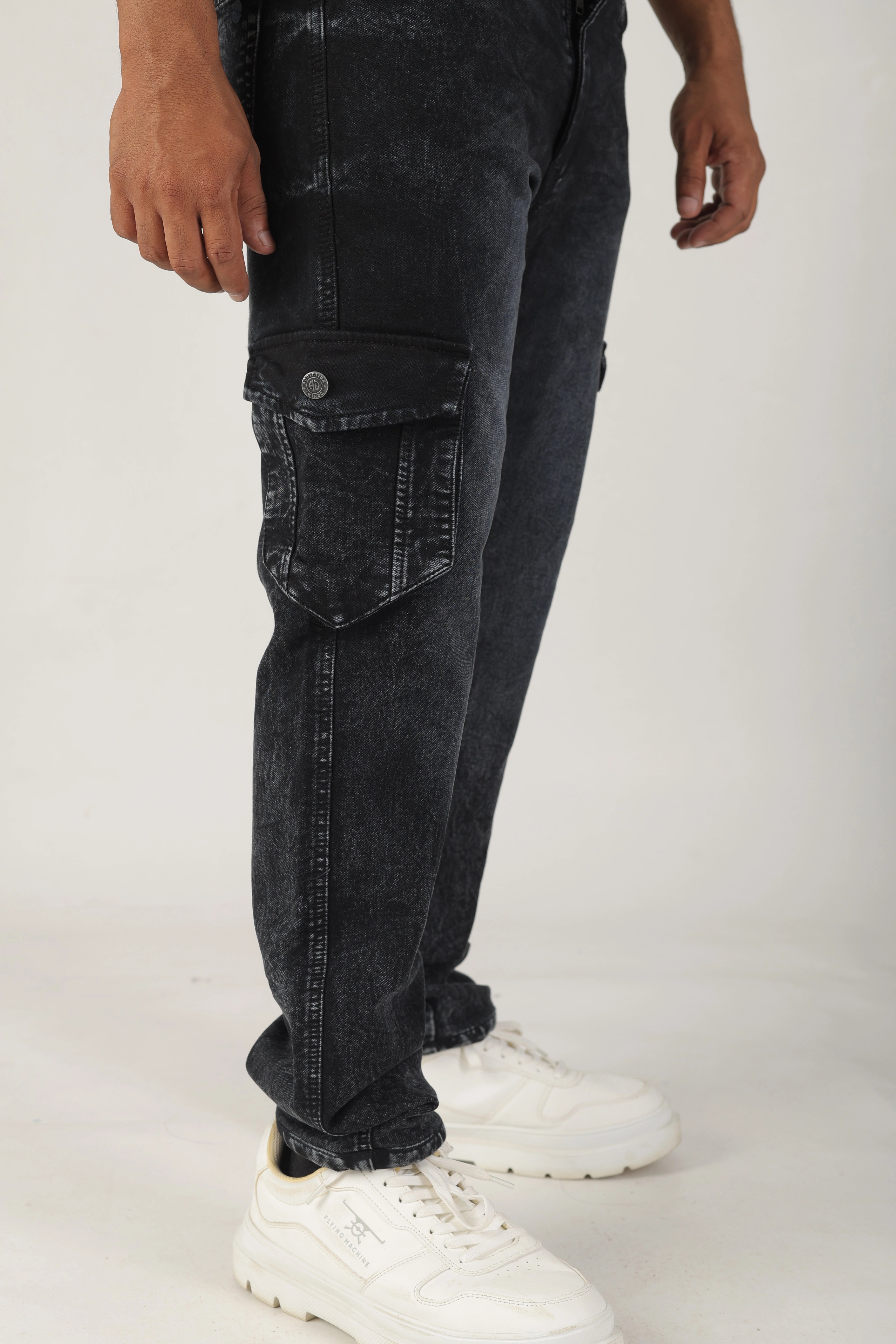 Cargo Jeans For Men Charcoal Black Straight Fit