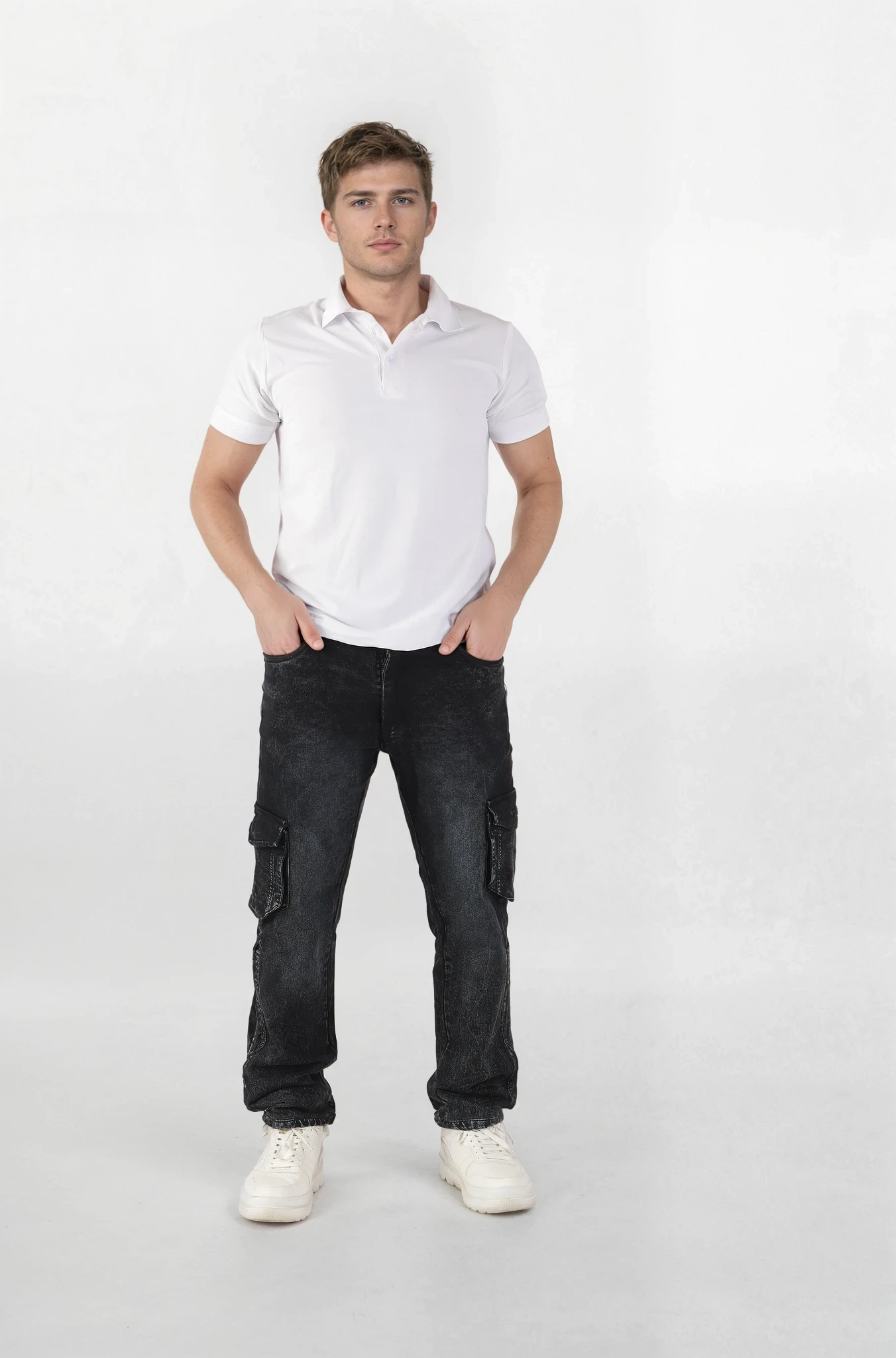 Cargo Jeans For Men Charcoal Black Straight Fit