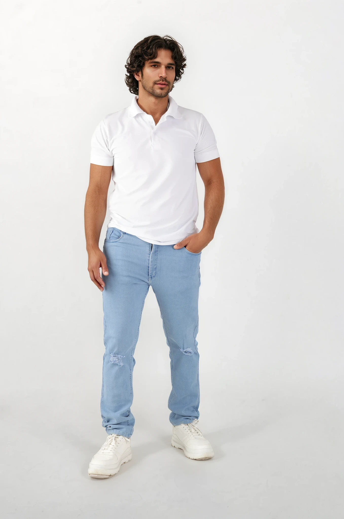 Mens Jeans Distressed Ice Blue Straight Fit