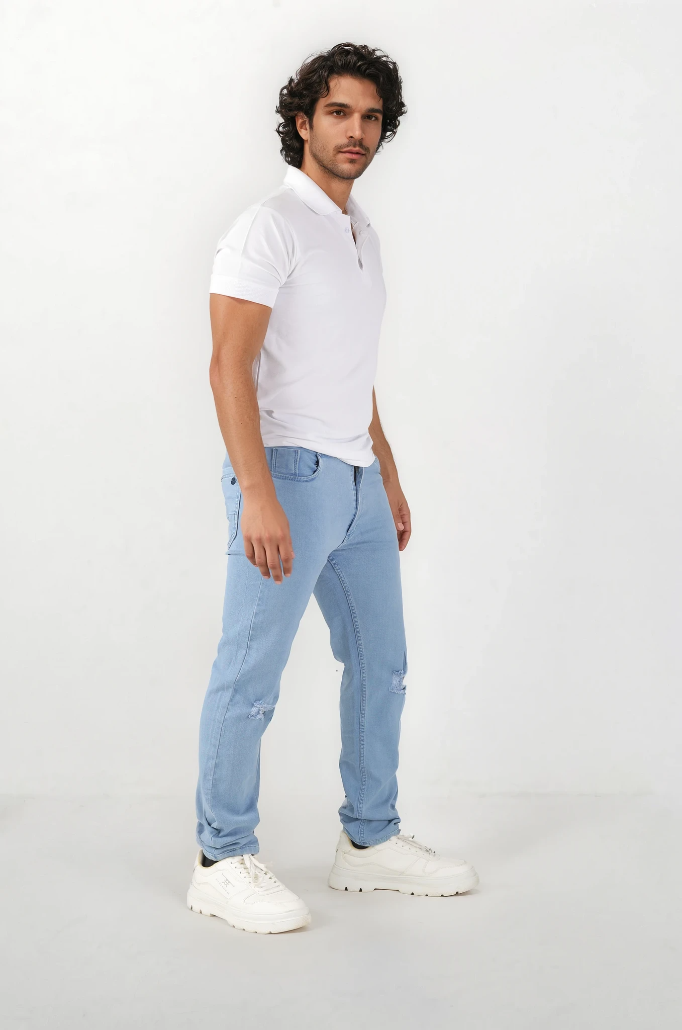 Mens Jeans Distressed Ice Blue Straight Fit