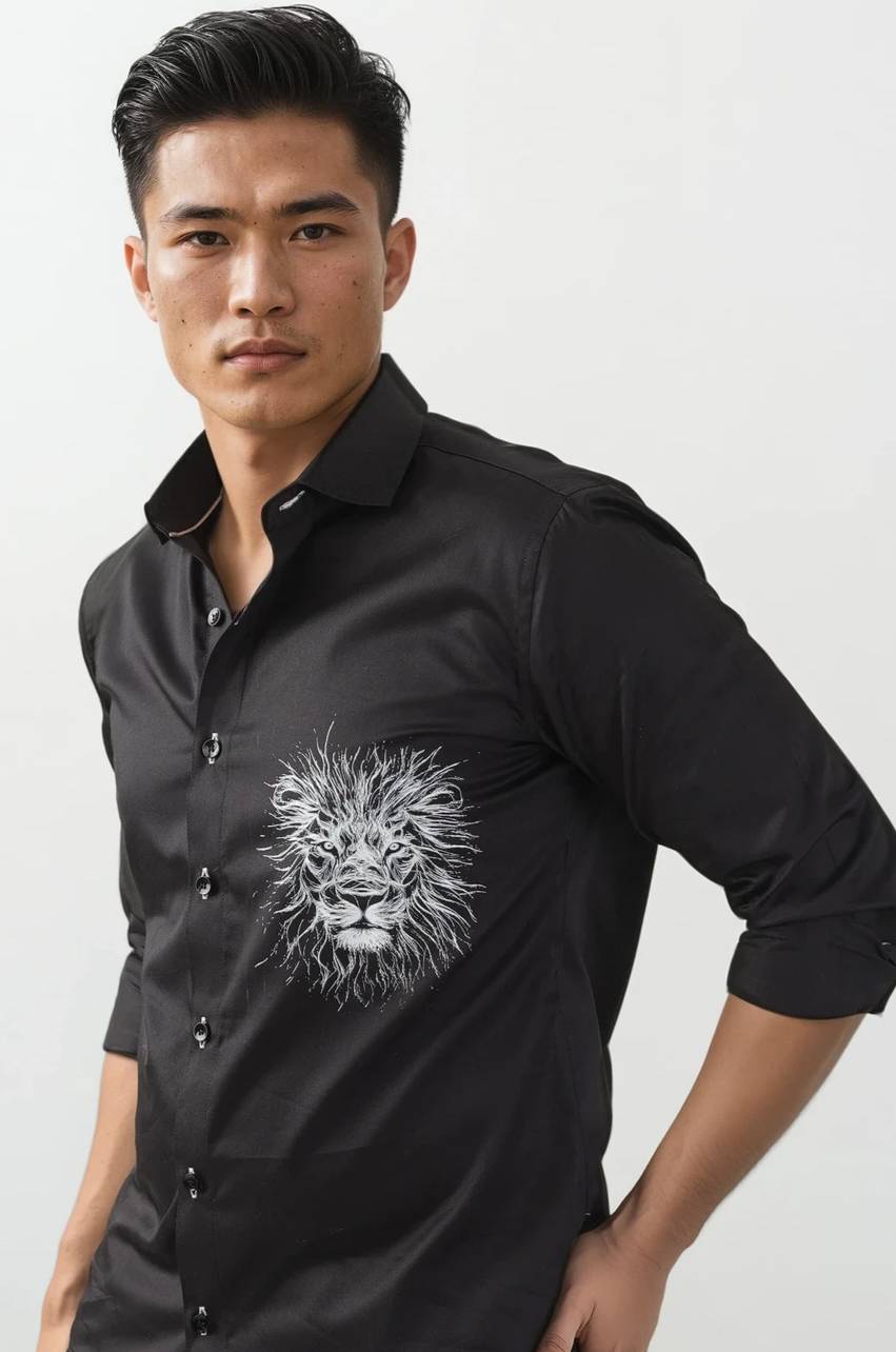 Black Lion Print Shirt