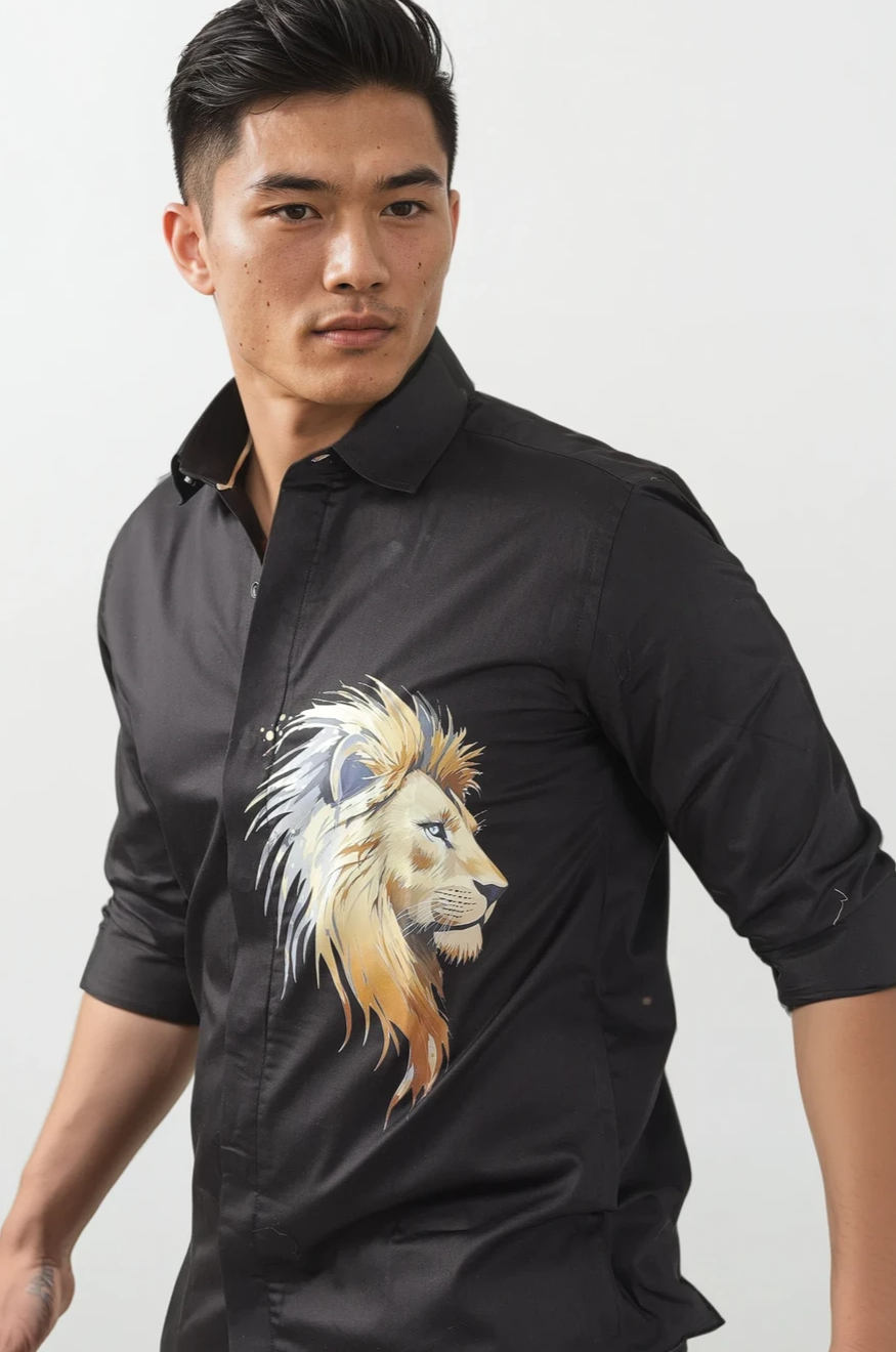 The Regal Roar - Black Lion Statement Shirt