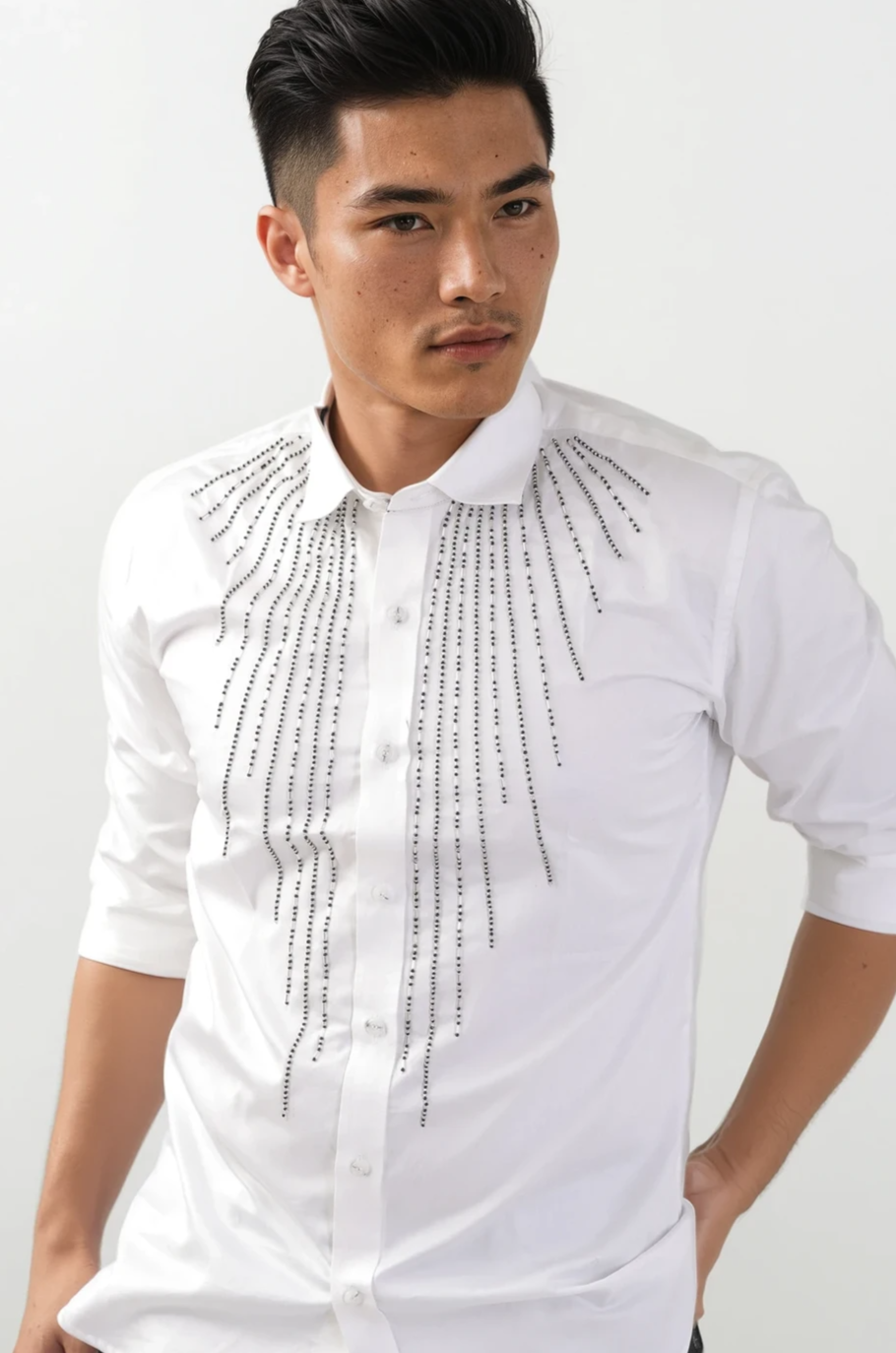 The Cascade Drip Handcrafted Embroidered White Shirt