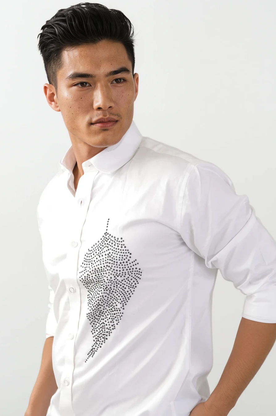 The Nocturne Quill Hand-Embroidered White Shirt