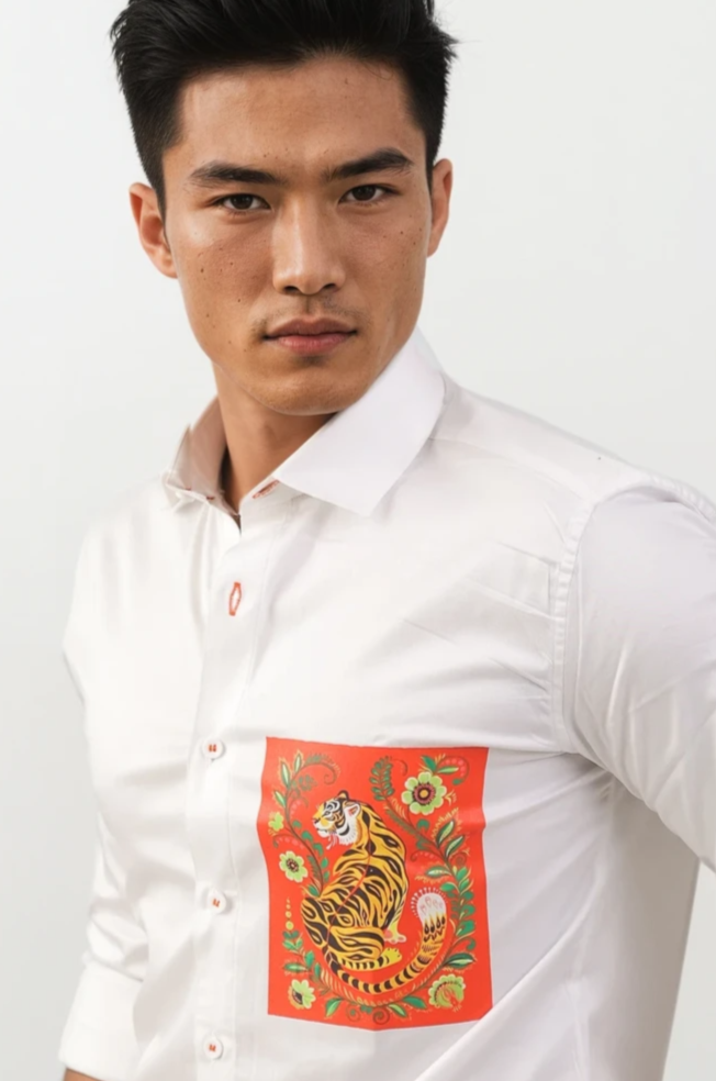 White Signature Shirt with Tiger Detail