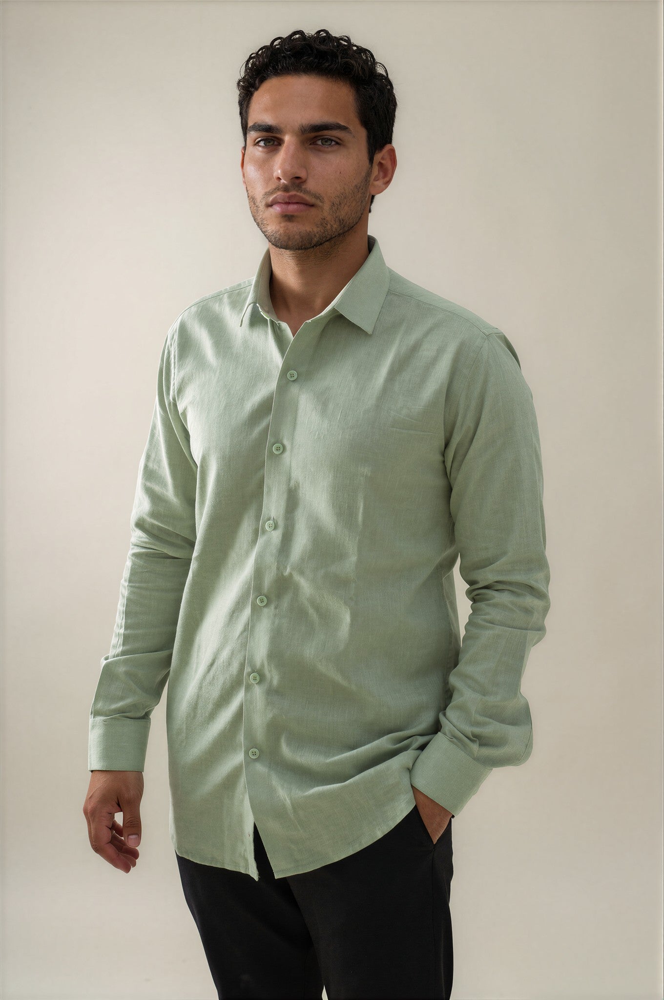 green Linen Shirt 