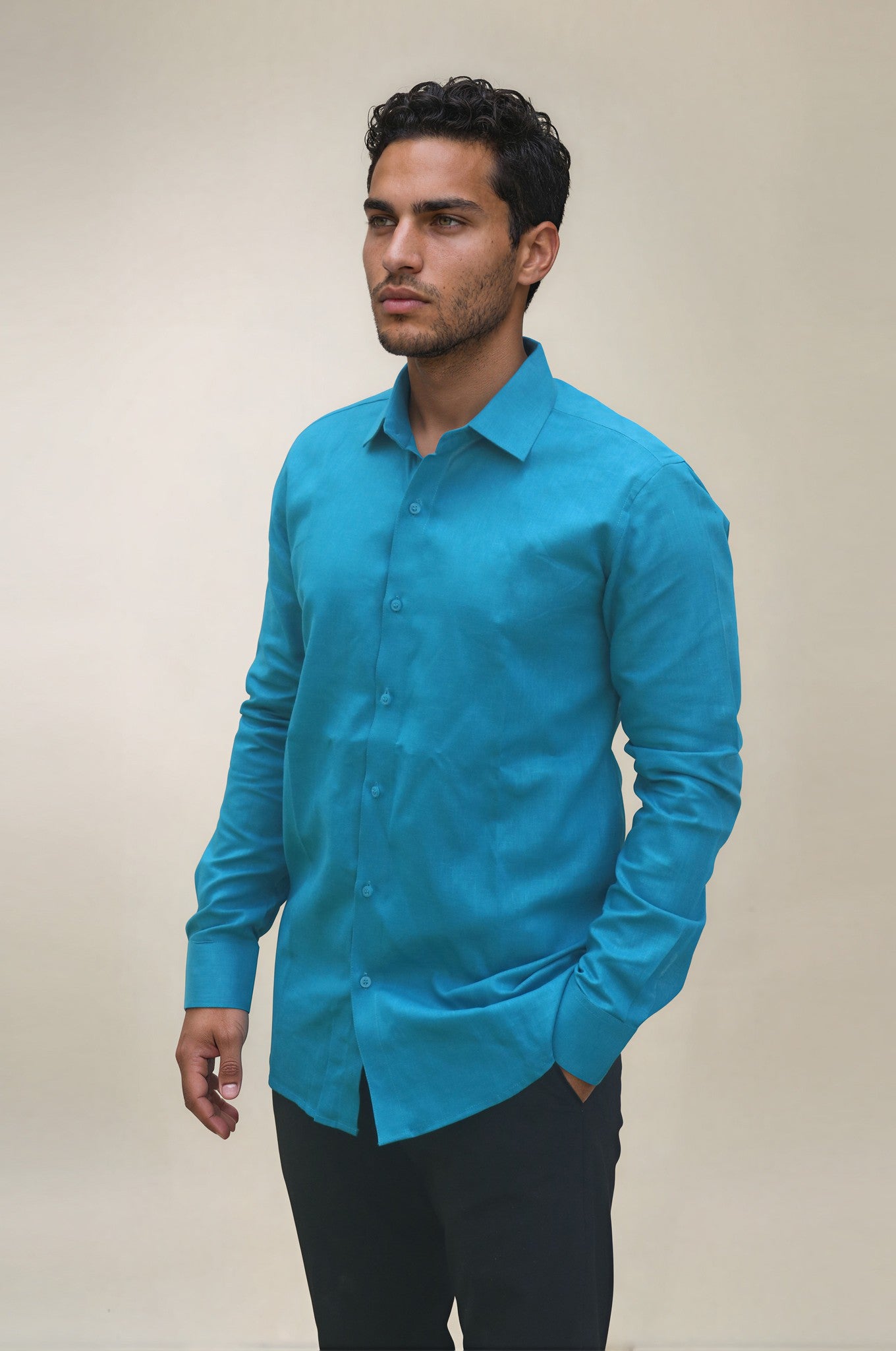 Lagoon Blue Linen Shirt 
