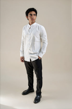 white linen stand collar shirt 