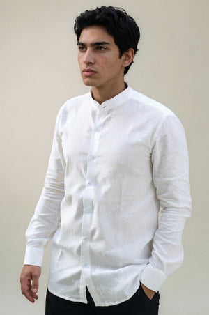 white linen stand collar shirt 