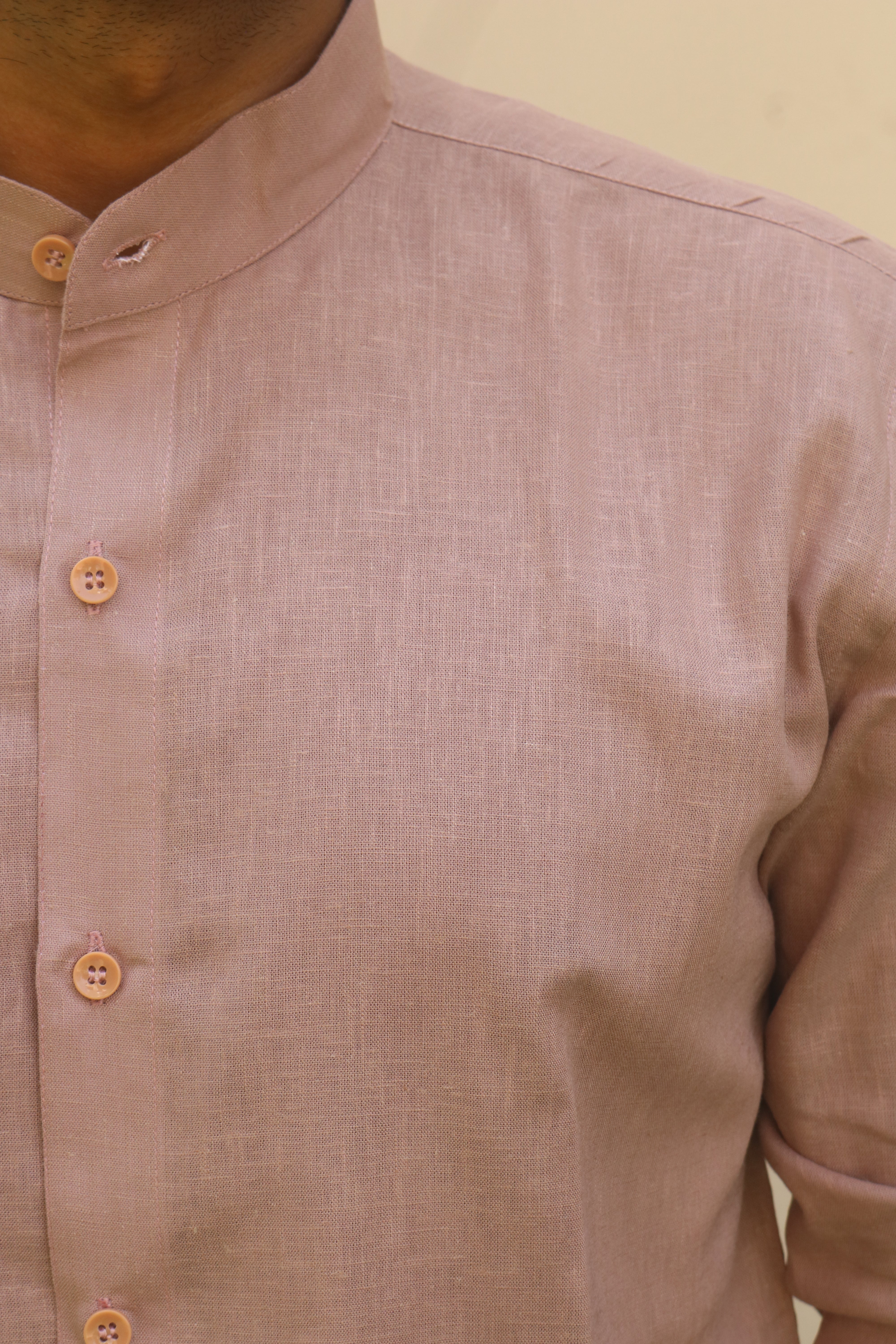 rose stand collar  linen shirt 