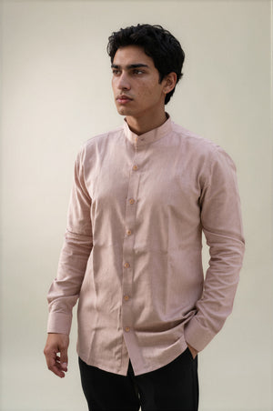 rose stand collar  linen shirt 