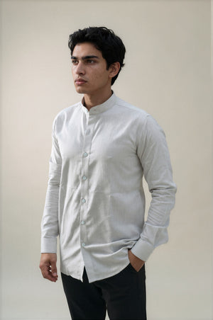 grey stand collar linen shirt 