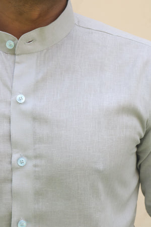 grey stand collar linen shirt 
