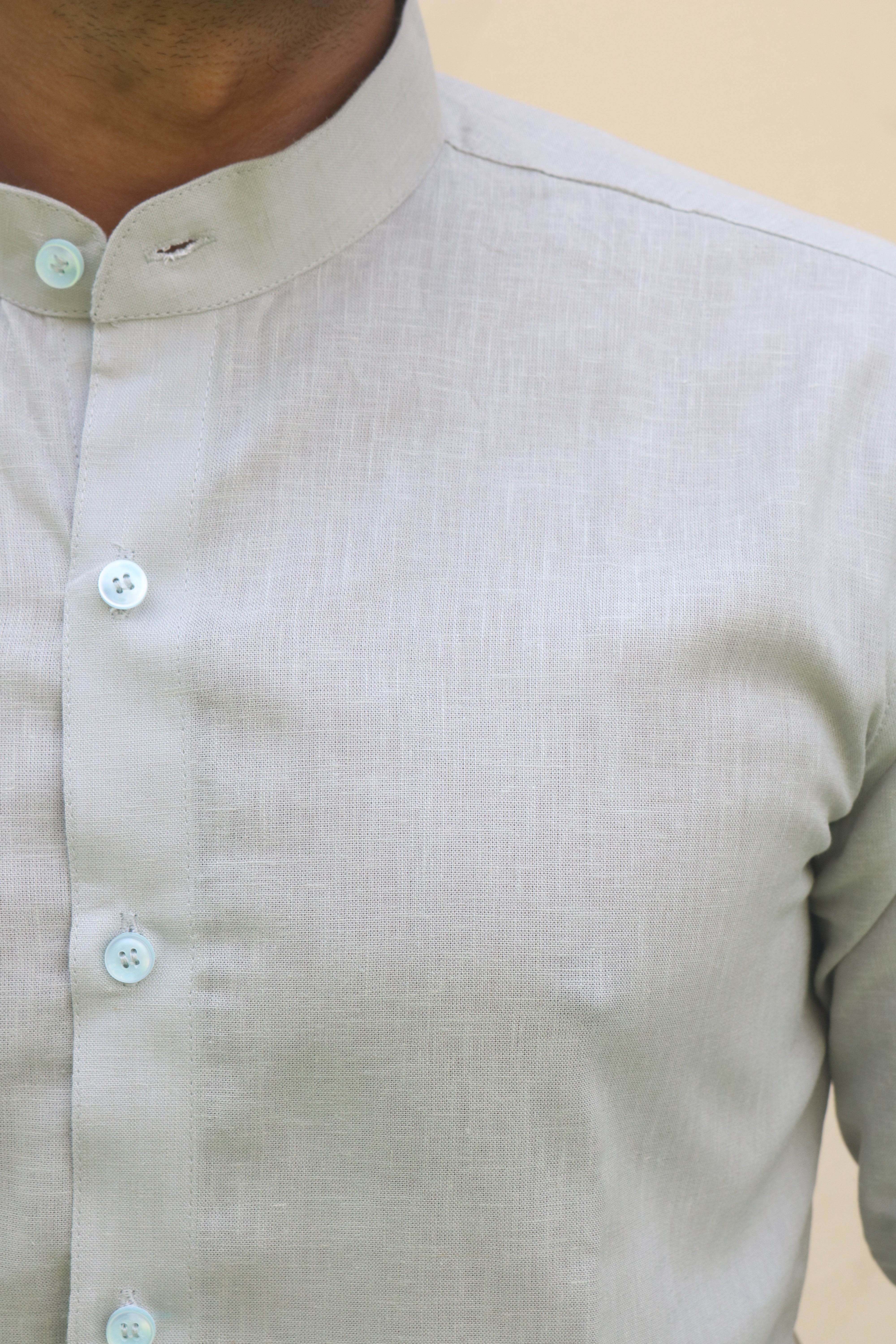grey stand collar linen shirt 