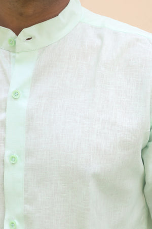green stand collar linen shirt 